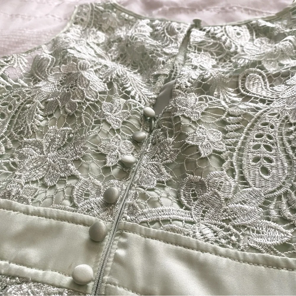 ADRIANNA PAPELL MINT GREEN FLORAL EMBROIDERED SLEEVELESS COCKTAIL DRESS - 6 - Picture 9 of 10